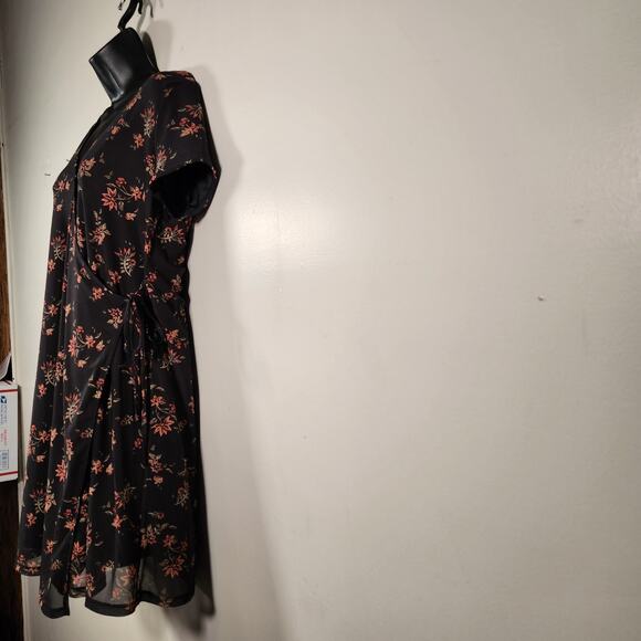 SO SS Knit Faux Wrap Mini Dress Junior M Black Orange Floral Bow Mesh Whimsigoth - Picture 7 of 12